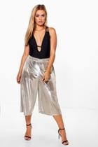 Boohoo Plus Frances Metallic Silky Culottes Champagne