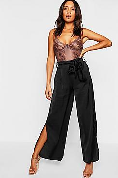 Boohoo Hammered Satin Wide Leg Pants
