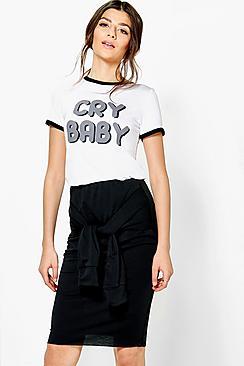 Boohoo Tahira Tie Waist Loopback Midi Skirt