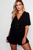 Boohoo Plus Mia Woven Horn Button Through Short Sleeve Top