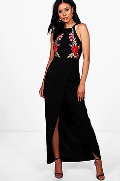 Boohoo Boutique Applique Wrap Front Maxi Dress