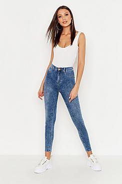 Boohoo Tall Blue Acid Wash Jeggings