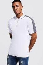 Boohoo Muscle Fit Zip Through Polo With Checked Shoulder