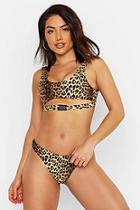 Boohoo Leopard Print Buckle Crop Bikini