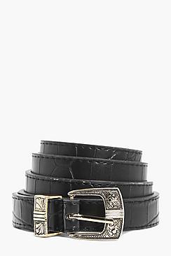 Boohoo Niamh Western Skinny Mock Croc Belt