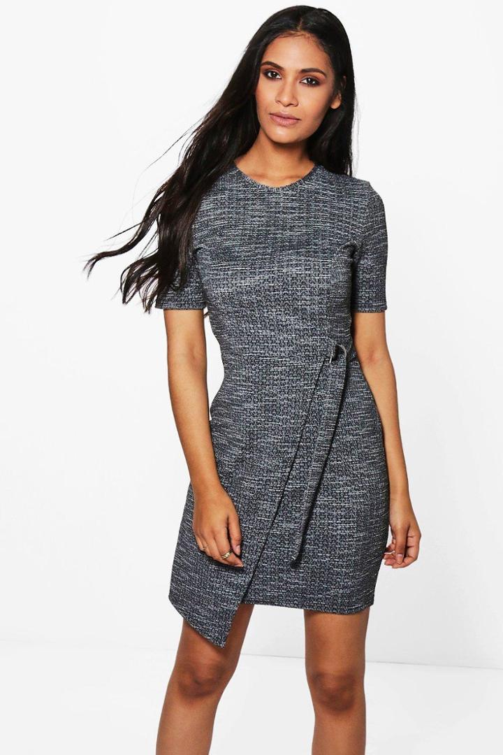 Boohoo Lois Marl Belted Dress Black
