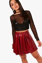 Boohoo Sophie Vinyl Box Pleat Skater Skirt