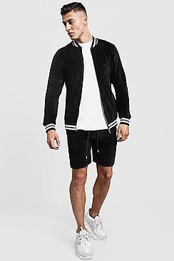 Boohoo Velour Man Short Bomber Tracksuit
