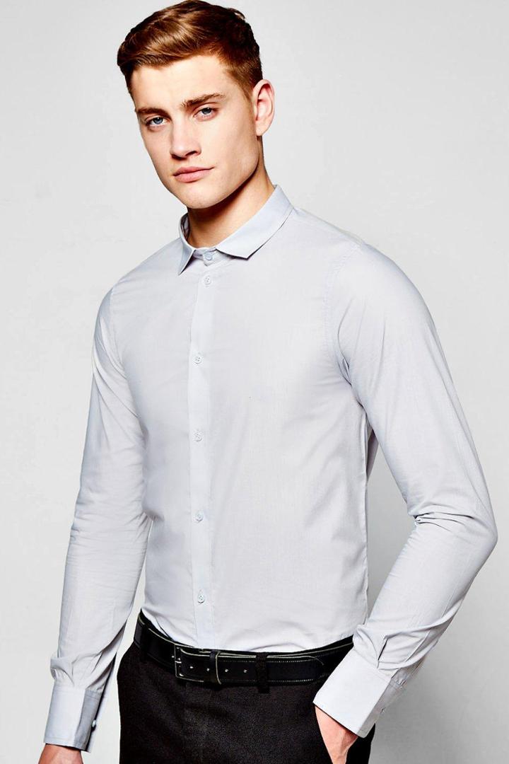Boohoo Slim Fit Long Sleeve Shirt Grey