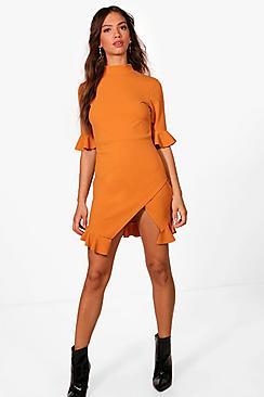 Boohoo Ruffle Hem Asymmetric Mini Dress