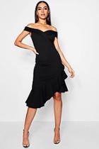 Boohoo Scarlett Off The Shoulder Ruffle Hem Midi Dress