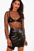 Boohoo Nicole Pearl Encrusted Mesh Top