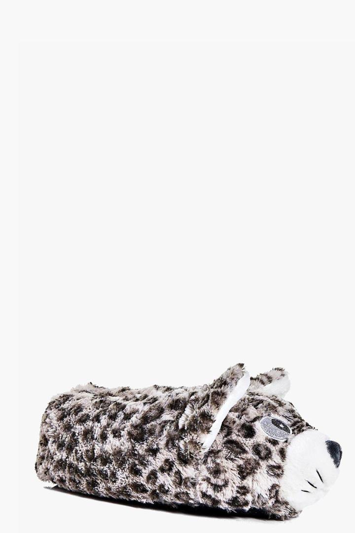 Boohoo Amelia Cat Leopard Slippers Brown