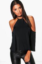 Boohoo Sophia  Slinky Cut Away Oversized Top Black