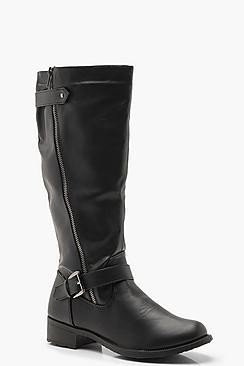 Boohoo Zip Side Buckle Rider Boots