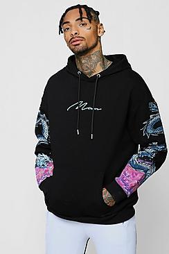 Boohoo Man Embroidered Hoodie With Dragon Sleeve Print