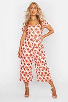 Boohoo Plus Floral Square Neck Self Belt Culotte Jumpsuit