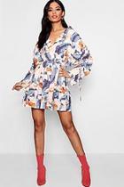 Boohoo Daisy Rouched Sleeve Wrap Front Shirt Dress
