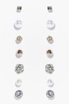 Boohoo Louise Diamante & Pearl Stud Earring Set Gold