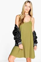 Boohoo Phoebe Textured Swing Dress Khaki