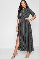 Boohoo Collarless Woven Stripe Maxi Shirt Dress