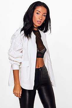 Boohoo Erin Gathered Sleeve Popper Side Jacket