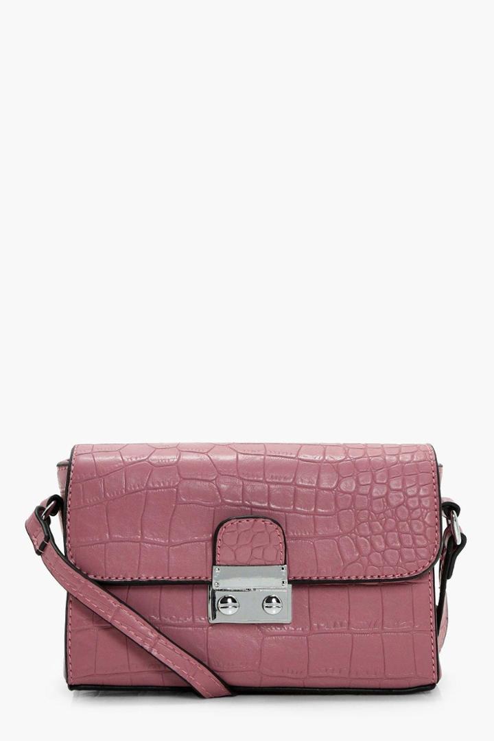 Boohoo Chantelle Croc & Lock Cross Body Pink