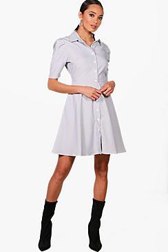 Boohoo Stripe Shirt Skater Dress