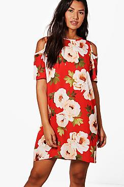 Boohoo Tilly Cold Shoulder Floral Shift Dress