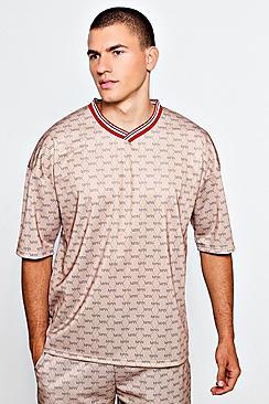 Boohoo Drop Armhole Man Repeat Print Tee/short Set