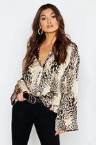 Boohoo Leopard Print Satin Wide Sleeve Shirt