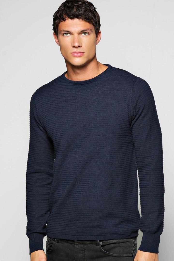 Boohoo Mixed Yarn Crew Neck Jumper Navy