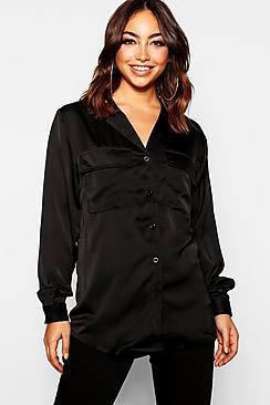 Boohoo Satin Utility Shirt