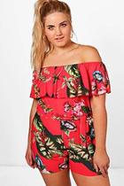 Boohoo Plus Anya Off The Shoulder Floral Print Playsuit