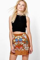 Boohoo Boutique Kate Embroidered A Line Suedette Skirt
