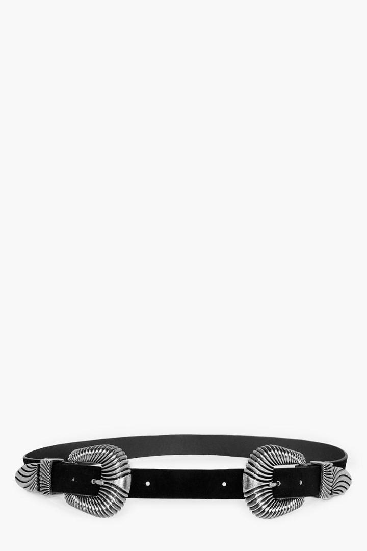Boohoo Esme Oversized Double Buckle Waist Belt Black