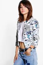 Boohoo Amelie Jacquard Crop Jacket Blue
