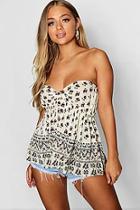 Boohoo Rila Border Print Split Front Hanky Hem Top