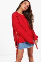 Boohoo Emily Oversized Lace Up Side Sweat Red