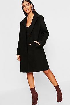 Boohoo Button Through Wool Look Coat