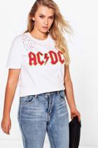 Boohoo Plus Heidi Distressed Ac:dc Printed Tee White