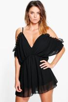 Boohoo Lolah Cold Shoulder Chiffon Playsuit Black