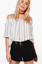 Boohoo Polly Printed Stripe Cold Shoulder Top White
