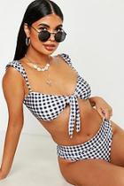 Boohoo Petite Gingham Cap Sleeve Tie Front Bikini