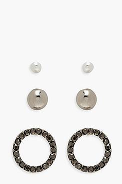 Boohoo Diamante & Stud Earring Pack
