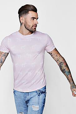 Boohoo Muscle Fit Zebra Print Curved Hem T-shirt
