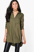 Boohoo Anne Longline Zip Front Shirt