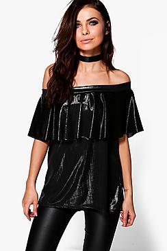Boohoo Esme Ruffle Metallic Bardot Top