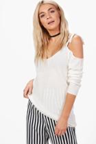 Boohoo Louise Lace Up Shoulder Jumper Cream
