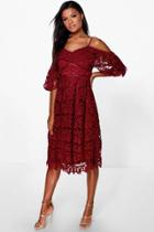 Boohoo Boutique Emma Open Shoulder Skater Dress Berry